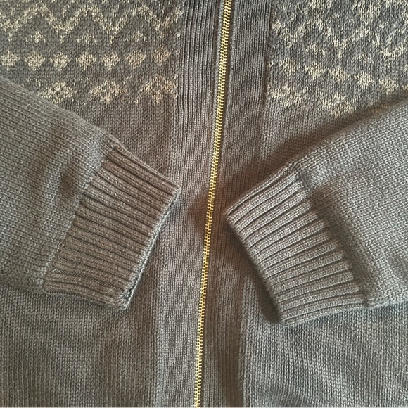 Emanuel Ungaro Sherpa Lined Zip Navy Blue Grey Aztec Pattern Sweater Size Large - Picture 5 of 15